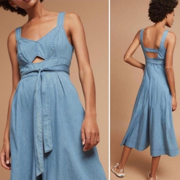 ANTHROPOLOGIE Chambray Wide Leg Jumpsuit - Picture 2 of 13